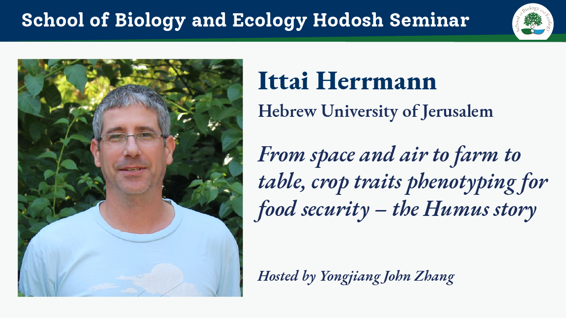 Ad for Ittai Herrmann's Hodosh seminar, with photo of Dr. Herrmann standing in front of green foliage.