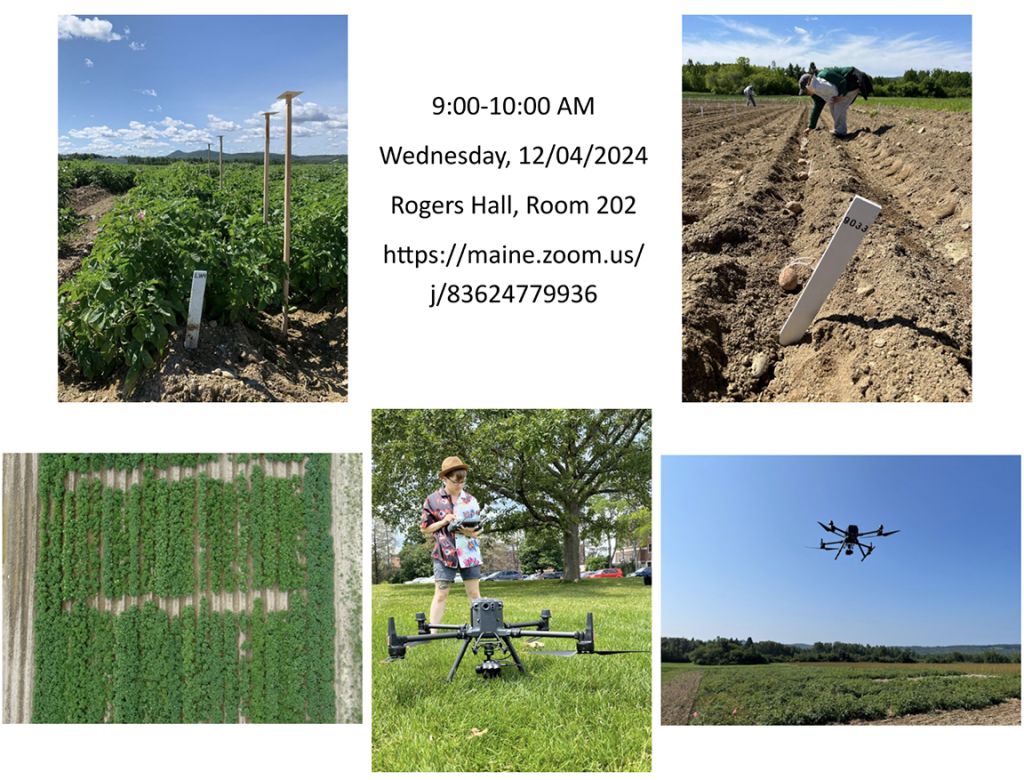 montage of photos of agricultural fields, Salem Ermish with a drone, and a drone flying