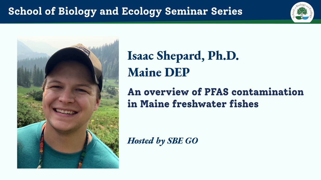 Isaac Shepard ad for SBE seminar series, with photo of young man wearing a baseball cap, smiling, standing on a forested hillside