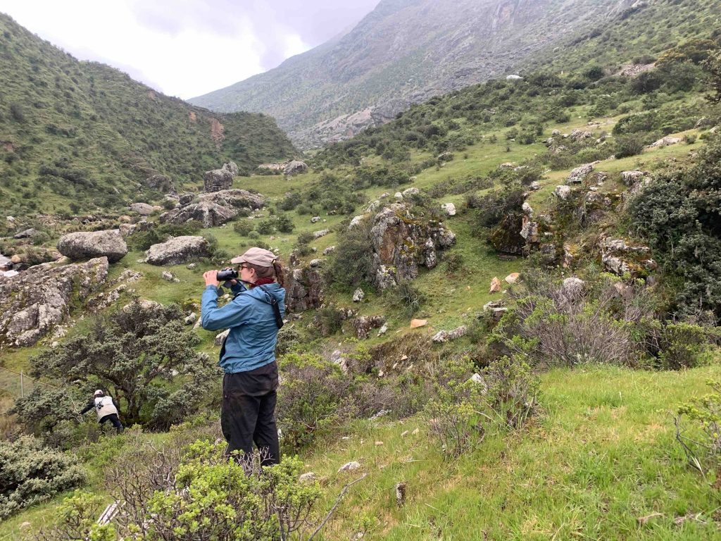 Jessie Williamson peers through binoculars